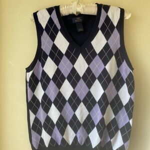 Brooks Brothers 346 Supima Cotton Navy/Lilac Women’s Argyle Sweater Vest Large